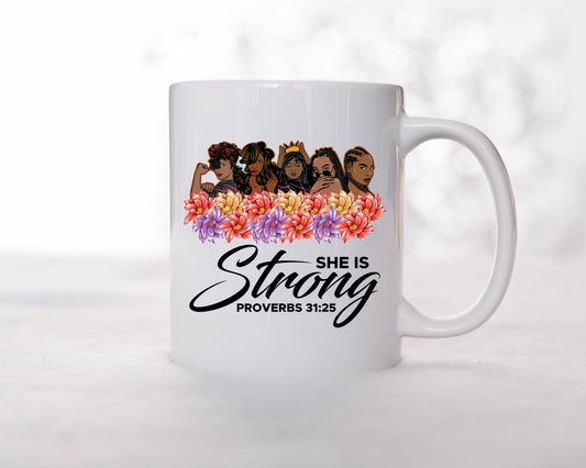 She Is Strong Ceramic Mug - Two Anointed Hands